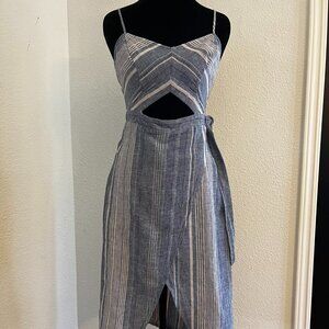 Denim striped wrap dress, Size 2, $20